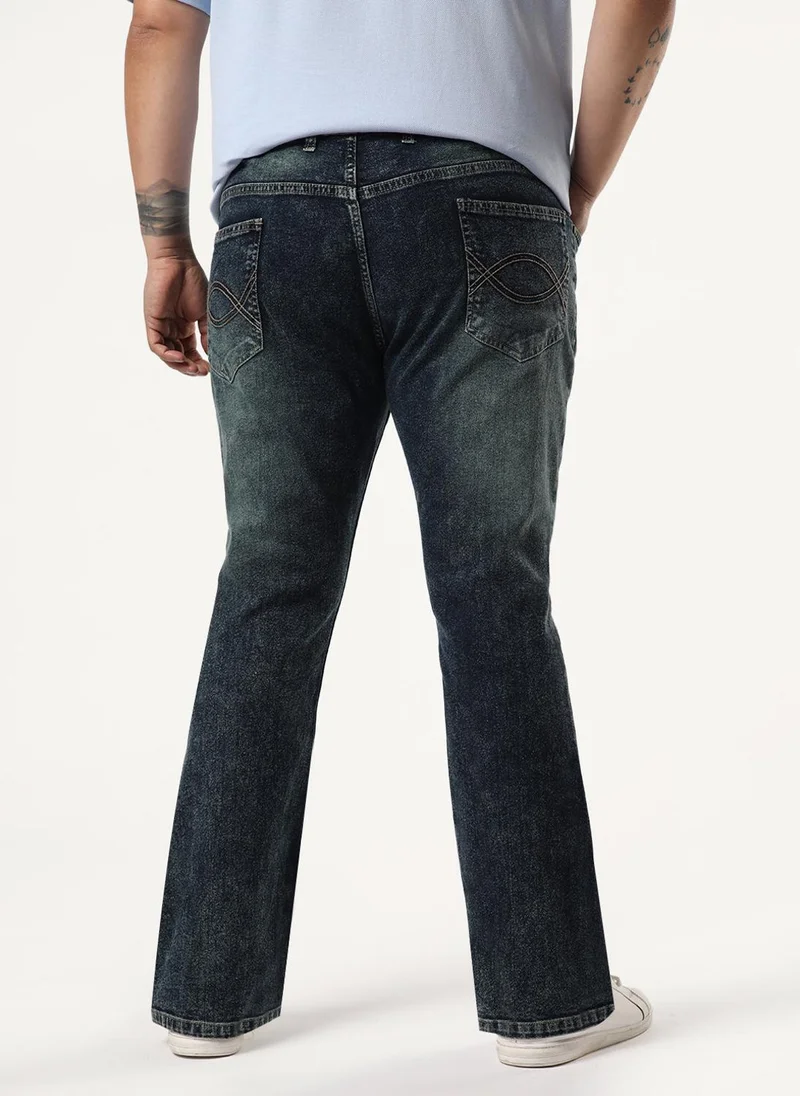 Urbano Fashion  Urbano Plus Men's Dark Blue Bootcut Fit Mid Rise Tinted Heavy Washed Jeans Stretchable for Men | Best Price UAE